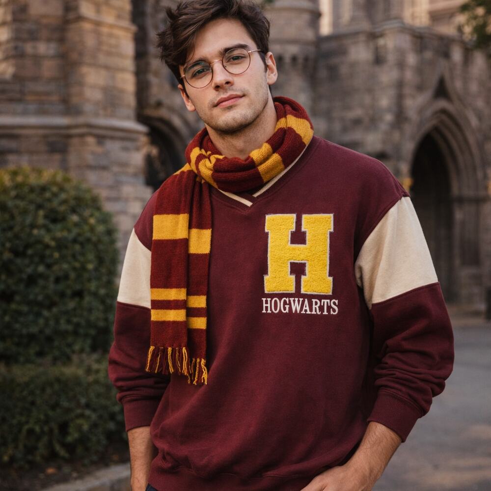 Harry Potter x H&M Hogwarts Pullover Varsity Sweater Red Sz L Wizarding World